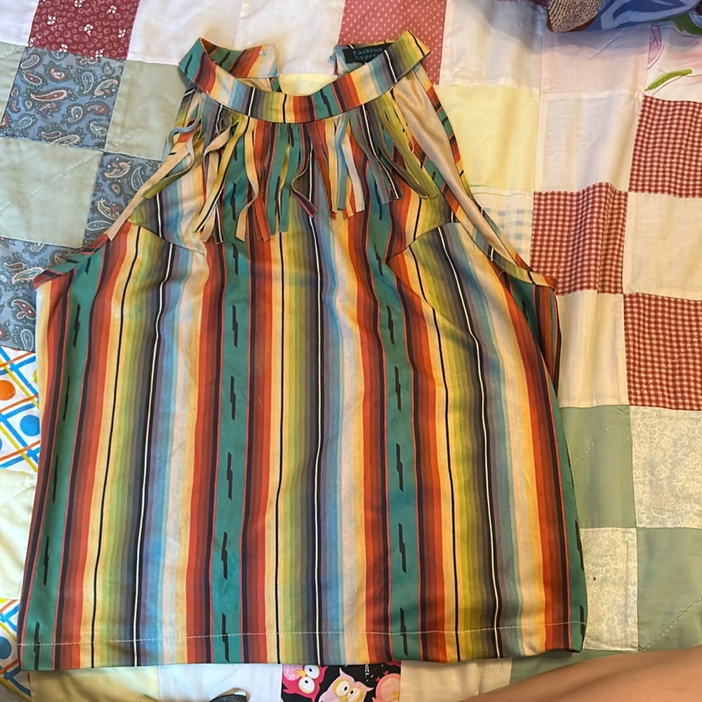 Fringed Serape Sleeveless Top